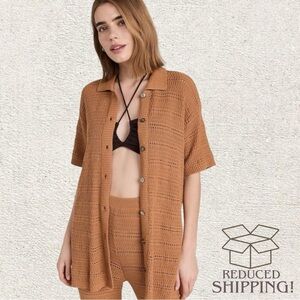 L*Space NWOT Marbella Cotton Knit Button Down Top Swim Cover Up In Brown- Size M